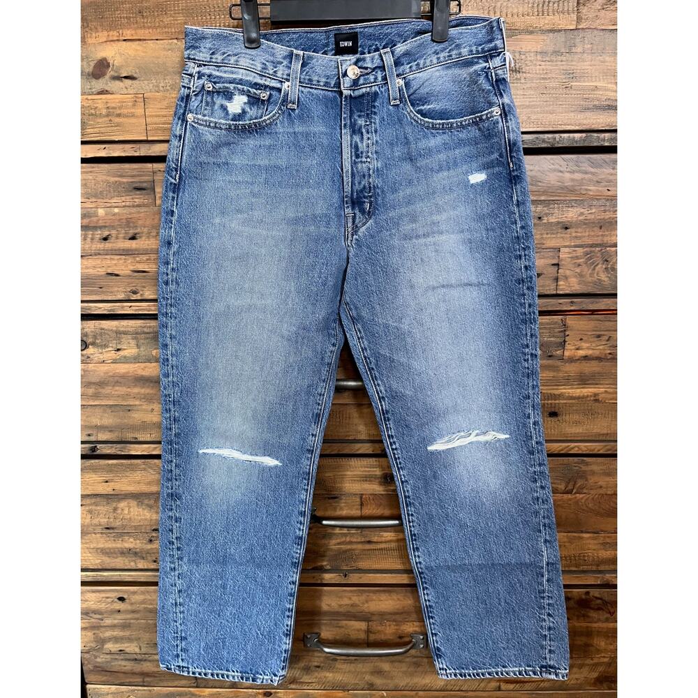 EDWIN Kali Ankle Distressed Jeans in Medium Wash Sz 30 NWT